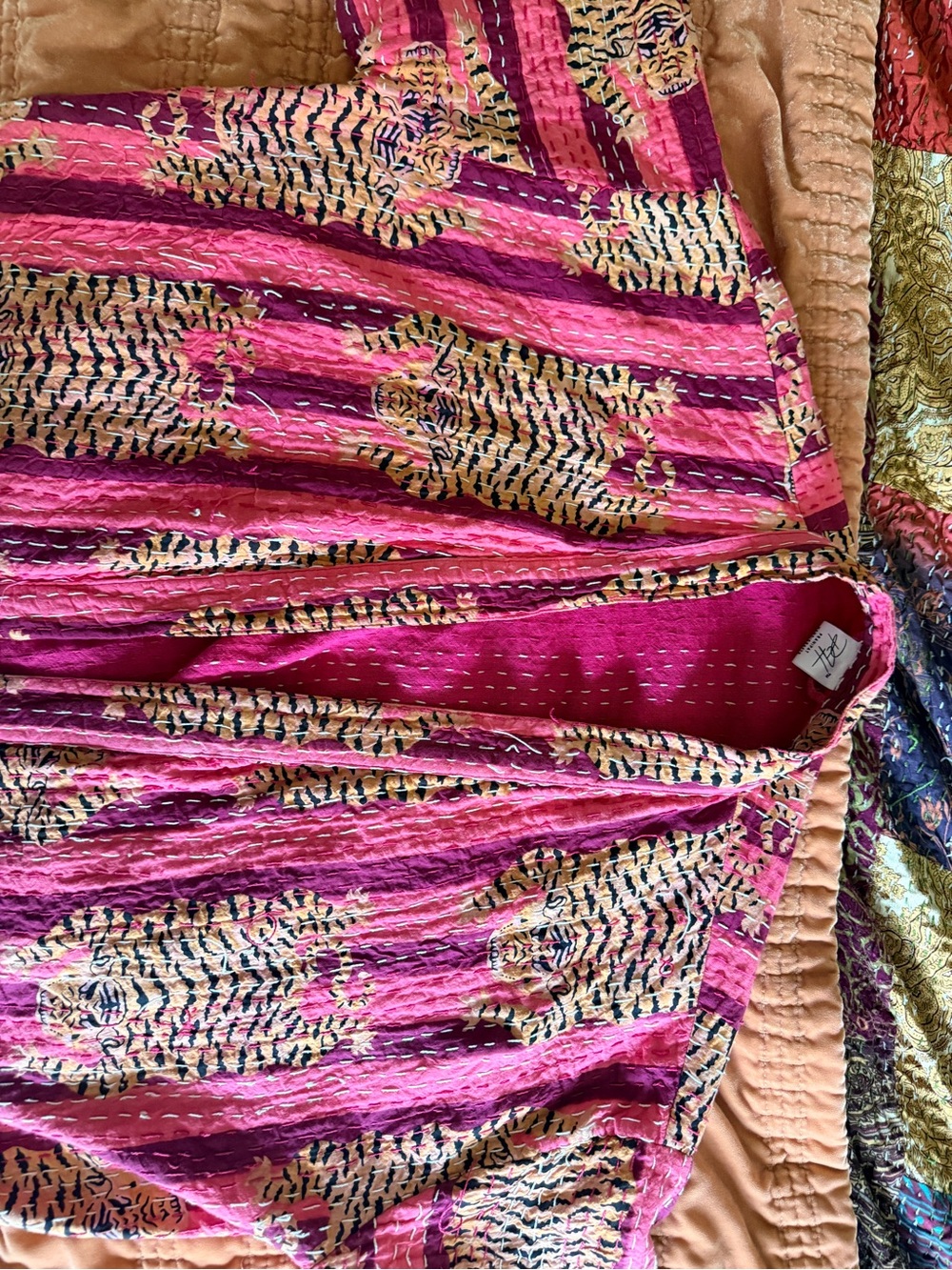 kantha quilt cardigan | one size | tiger print | pink + berry | cozy